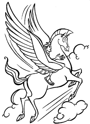 Riding The Pegasus  Coloring Page